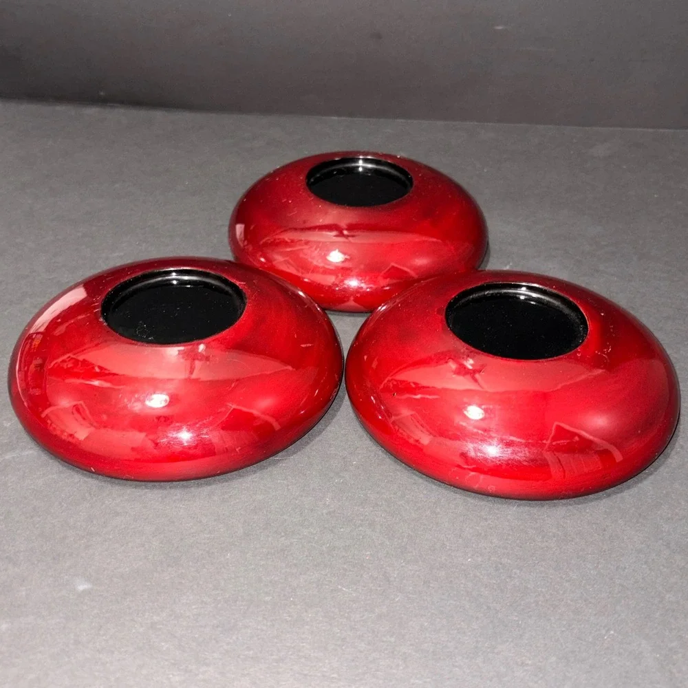 3 Vtg Japanese Lacquerware Salad Bowls Cinnabar Red Gold Chinoiserie Landscape